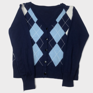 Navy Blue Argyle Button Down Cardigan Women’s Size Medium